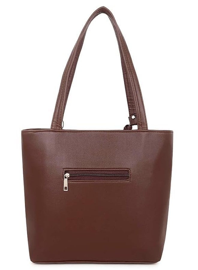 Chic Styles Fashion Faux Leather Canvas Handbag With Zip Pocket for Women, Office Bag, Shoulder Tote for Ladies, College Girls (Brown) - Image 2