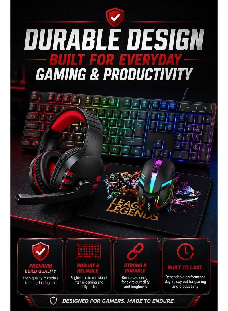 Gamix 4-in-1 RGB Gaming Combo Pack Wired Keyboard Mouse Headset and Mouse Pad for PC and Laptop - Image 3