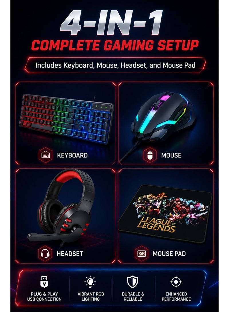 Gamix 4-in-1 RGB Gaming Combo Pack Wired Keyboard Mouse Headset and Mouse Pad for PC and Laptop - Image 2