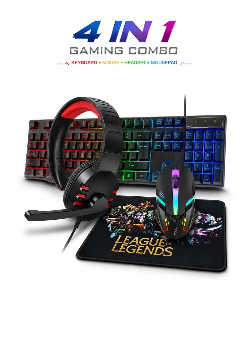 Gamix 4-in-1 RGB Gaming Combo Pack Wired Keyboard Mouse Headset and Mouse Pad for PC and Laptop - Image 1