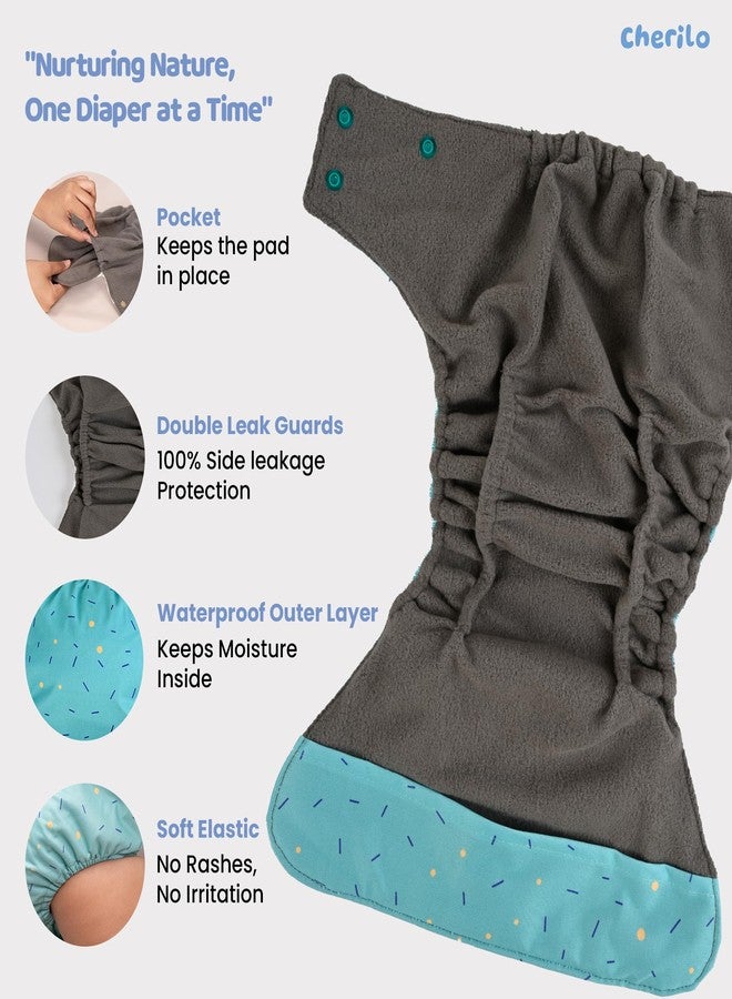 Cherilo Reusable Cloth Diaper for New Born Baby 0 to 3 years, Leakproof, Washable Cloth Diapers, No Side Leakage, Adjustable Free Size Pocket Diaper (Starlink Pattern Diaper + 1 Insert) - Image 4