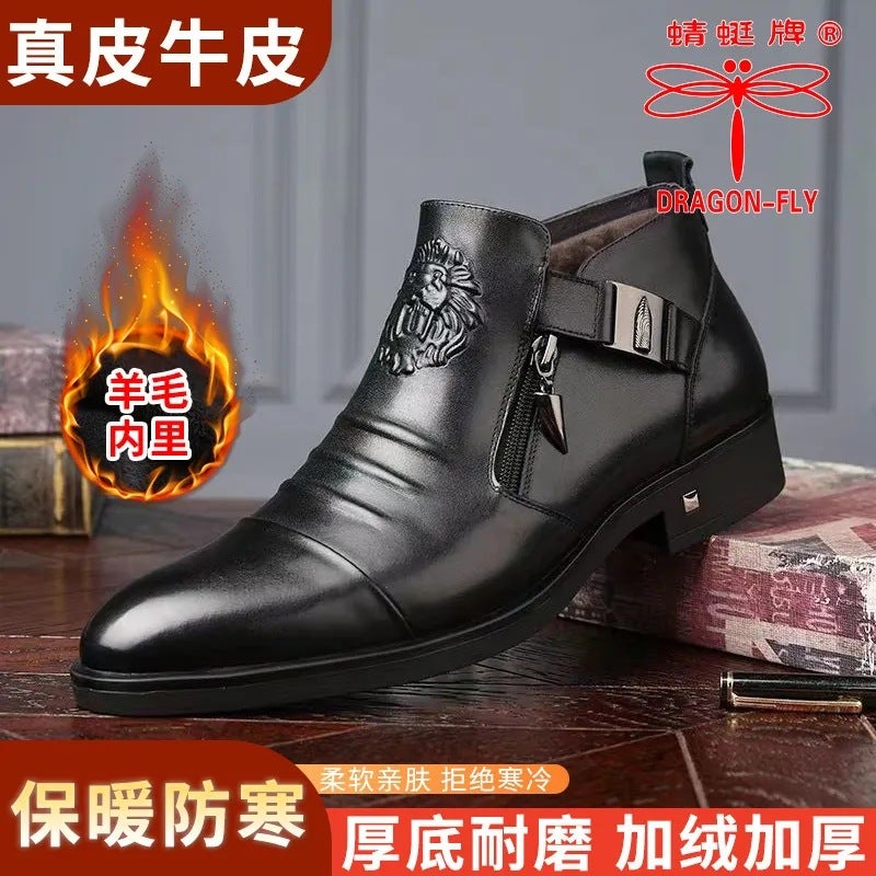 Men'S High-Top Business Formal Men'S Boots High-End Handmade Fleece-Lined Warm Martin Boots - Image 2