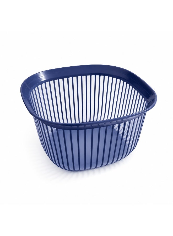 2.5-Liter Square Plastic Vegetable and Fruit Washing Basket Colander - Draining, Storage, and Serving Bowl with Ribbed Design (Navy Blue) - Image 1