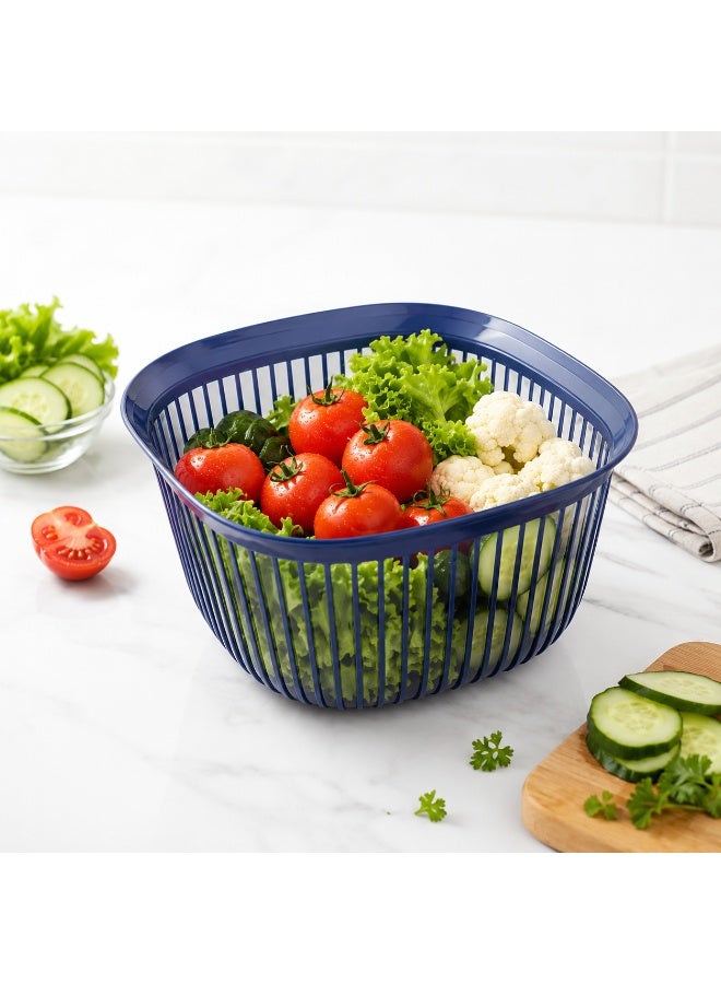 2.5-Liter Square Plastic Vegetable and Fruit Washing Basket Colander - Draining, Storage, and Serving Bowl with Ribbed Design (Navy Blue) - Image 4
