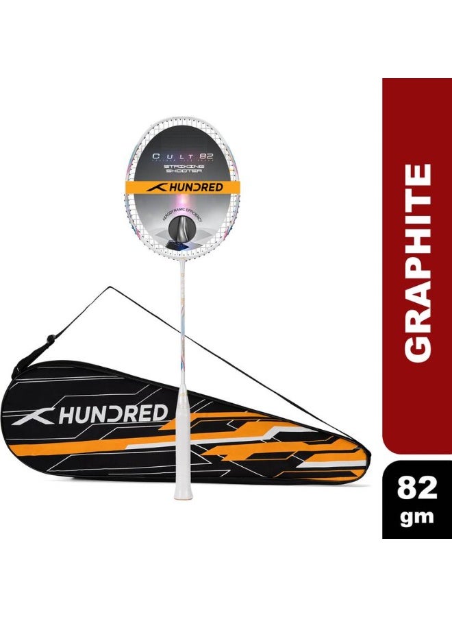HUNDRED Hundred Cult 82 Aerodynamic Frame White Strung Badminton Racquet  (Pack of: 1, 82 g)  - Image 1