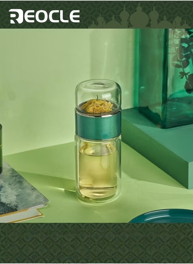 REOCLE Tea Infuser Bottle Portable Travel Water Separation Tea Bottle with Tea Infuser Clear Filtrating Tea Maker for Loose Leaf Tea Green  - Image 1