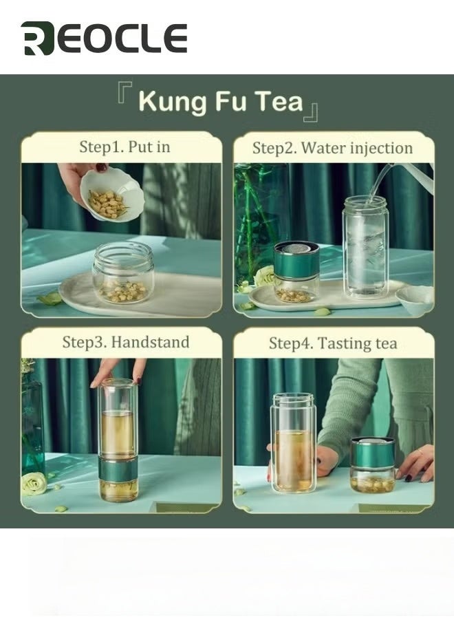 REOCLE Tea Infuser Bottle Portable Travel Water Separation Tea Bottle with Tea Infuser Clear Filtrating Tea Maker for Loose Leaf Tea Green  - Image 4