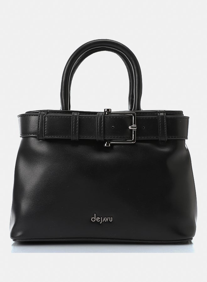 DejaVu Squared Shaped Leather Black Handbag - Image 1