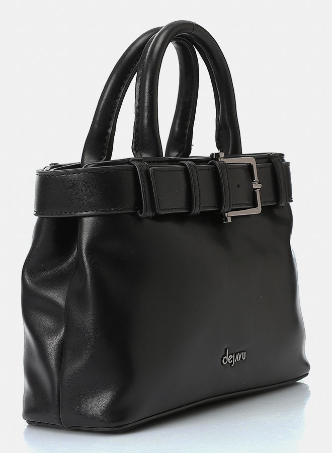 DejaVu Squared Shaped Leather Black Handbag - Image 2