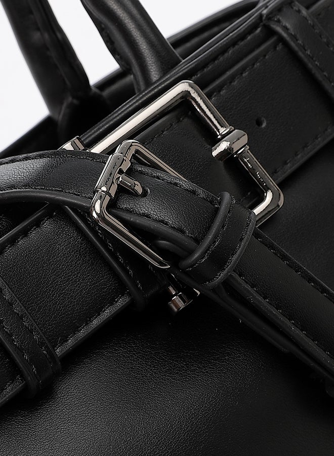 DejaVu Squared Shaped Leather Black Handbag - Image 4