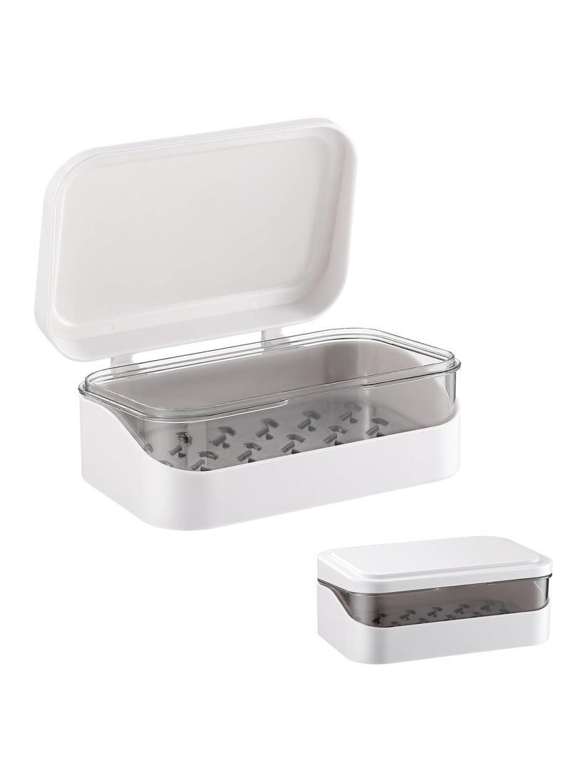 SUNSAR 2 PCS Soap Dish with Removable Drainer & Lid, Closable Rectangular Soap Case Container, 2 Layers for Shower - Image 1