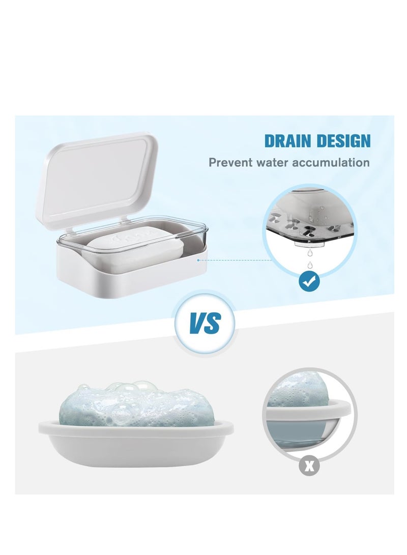 SUNSAR 2 PCS Soap Dish with Removable Drainer & Lid, Closable Rectangular Soap Case Container, 2 Layers for Shower - Image 5