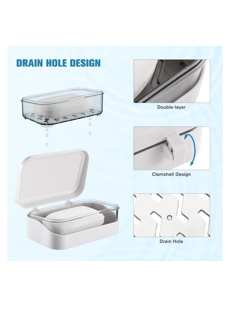 SUNSAR 2 PCS Soap Dish with Removable Drainer & Lid, Closable Rectangular Soap Case Container, 2 Layers for Shower - Image 4