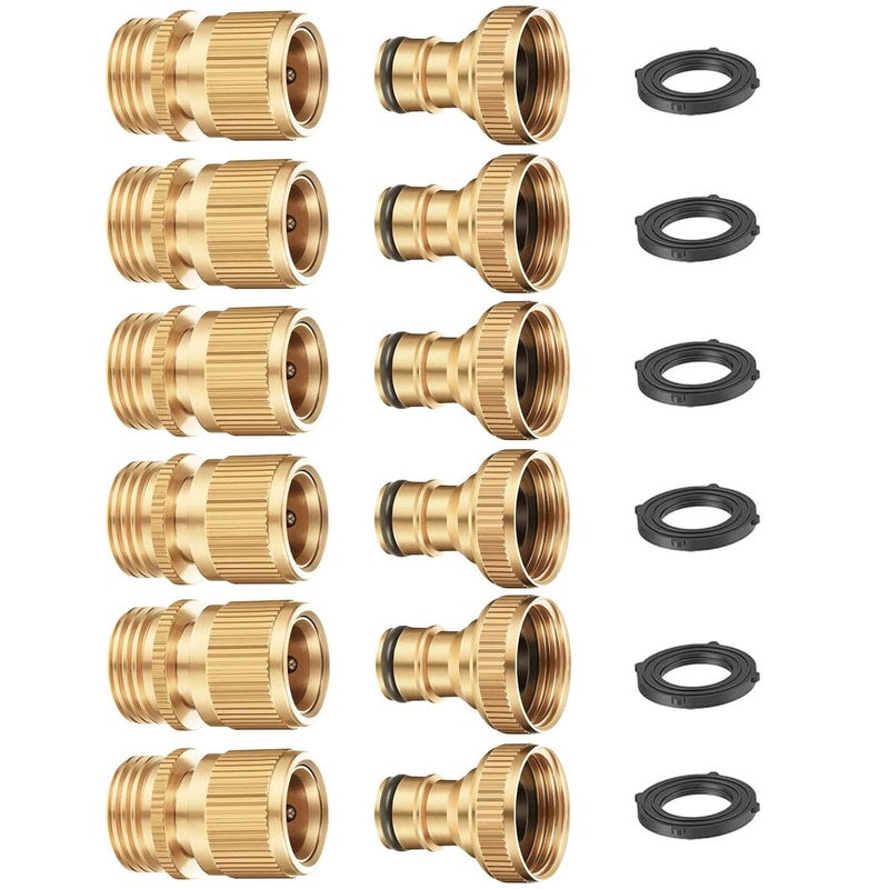 FINEST Garden Hose Quick Connector Solid Brass 34 Inch Thread Fitting NoLeak Water Hose Female and Male Easy Connect 6 Sets - Image 2