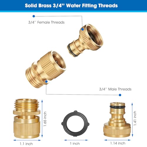 FINEST Garden Hose Quick Connector Solid Brass 34 Inch Thread Fitting NoLeak Water Hose Female and Male Easy Connect 6 Sets - Image 3