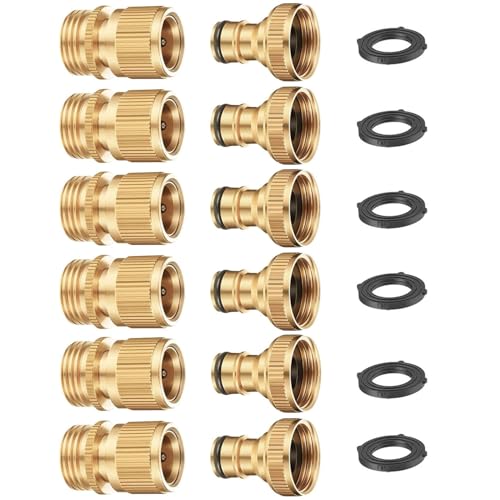 FINEST Garden Hose Quick Connector Solid Brass 34 Inch Thread Fitting NoLeak Water Hose Female and Male Easy Connect 6 Sets - Image 1