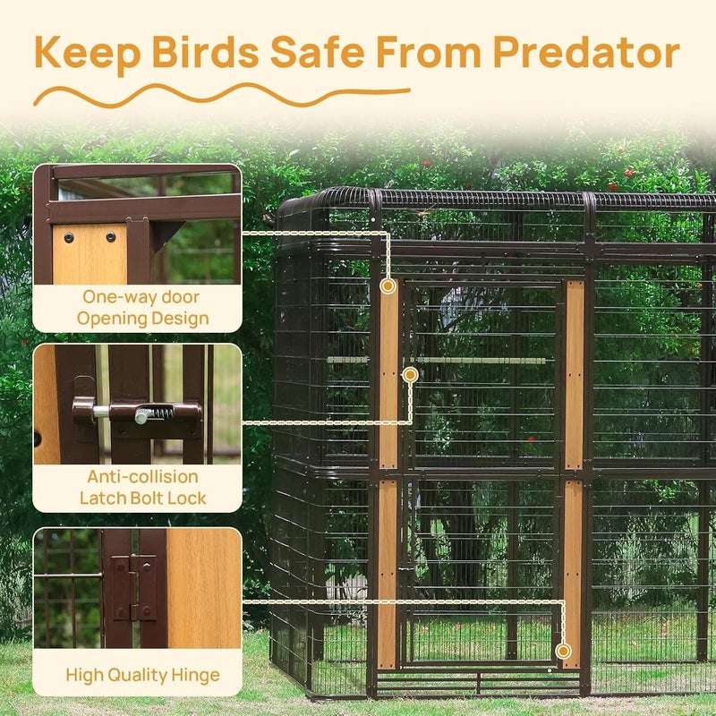 Egardenkart Aviary Large Walk-in Bird Cage - Heavy Duty Outdoor Aviary for Parrots, Macaws, Conures, Lovebirds, Finches, Parakeets, Cockatiels - Durable Pet House Birdcage (Brown) - Image 3