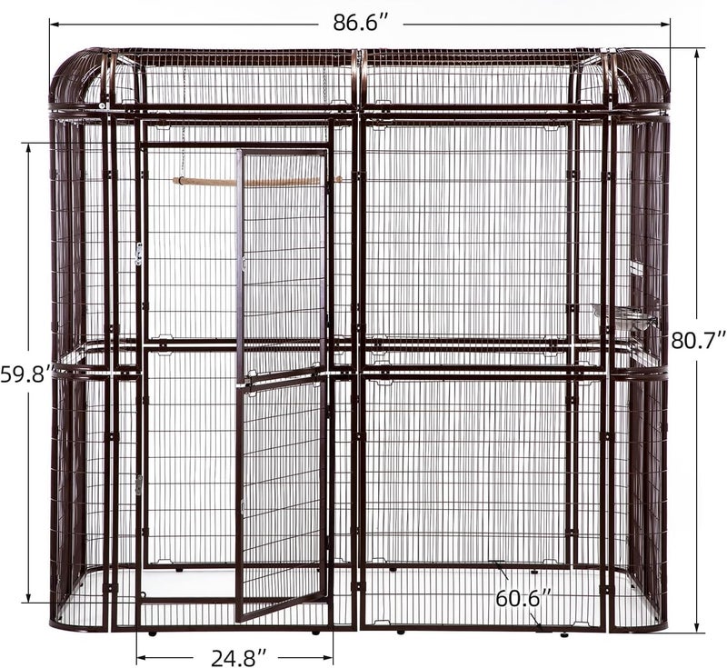 Egardenkart Aviary Large Walk-in Bird Cage - Heavy Duty Outdoor Aviary for Parrots, Macaws, Conures, Lovebirds, Finches, Parakeets, Cockatiels - Durable Pet House Birdcage (Brown) - Image 2