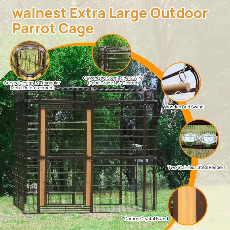 Egardenkart Aviary Large Walk-in Bird Cage - Heavy Duty Outdoor Aviary for Parrots, Macaws, Conures, Lovebirds, Finches, Parakeets, Cockatiels - Durable Pet House Birdcage (Brown) - Image 5