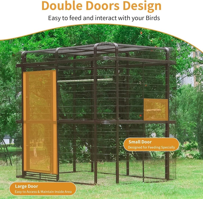Egardenkart Aviary Large Walk-in Bird Cage - Heavy Duty Outdoor Aviary for Parrots, Macaws, Conures, Lovebirds, Finches, Parakeets, Cockatiels - Durable Pet House Birdcage (Brown) - Image 4