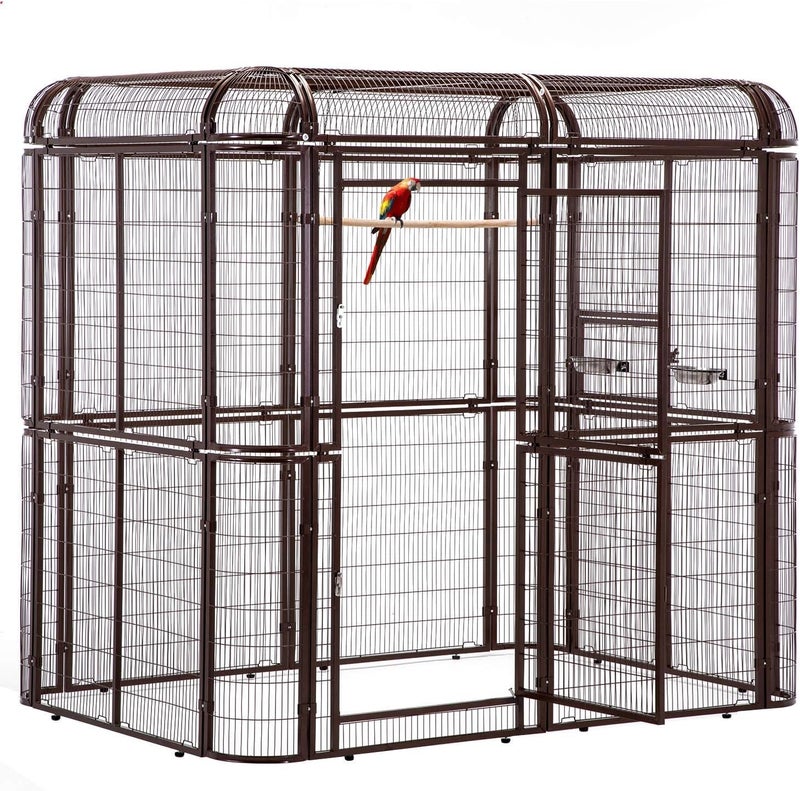 Egardenkart Aviary Large Walk-in Bird Cage - Heavy Duty Outdoor Aviary for Parrots, Macaws, Conures, Lovebirds, Finches, Parakeets, Cockatiels - Durable Pet House Birdcage (Brown) - Image 1