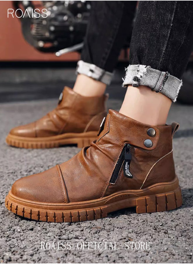 roaiss - Men High Top Martin Boots Workwear Style Sneakers Chelsea Boots Waterproof Non Slip Wear Resistant Motorcycle Shoes - Image 1
