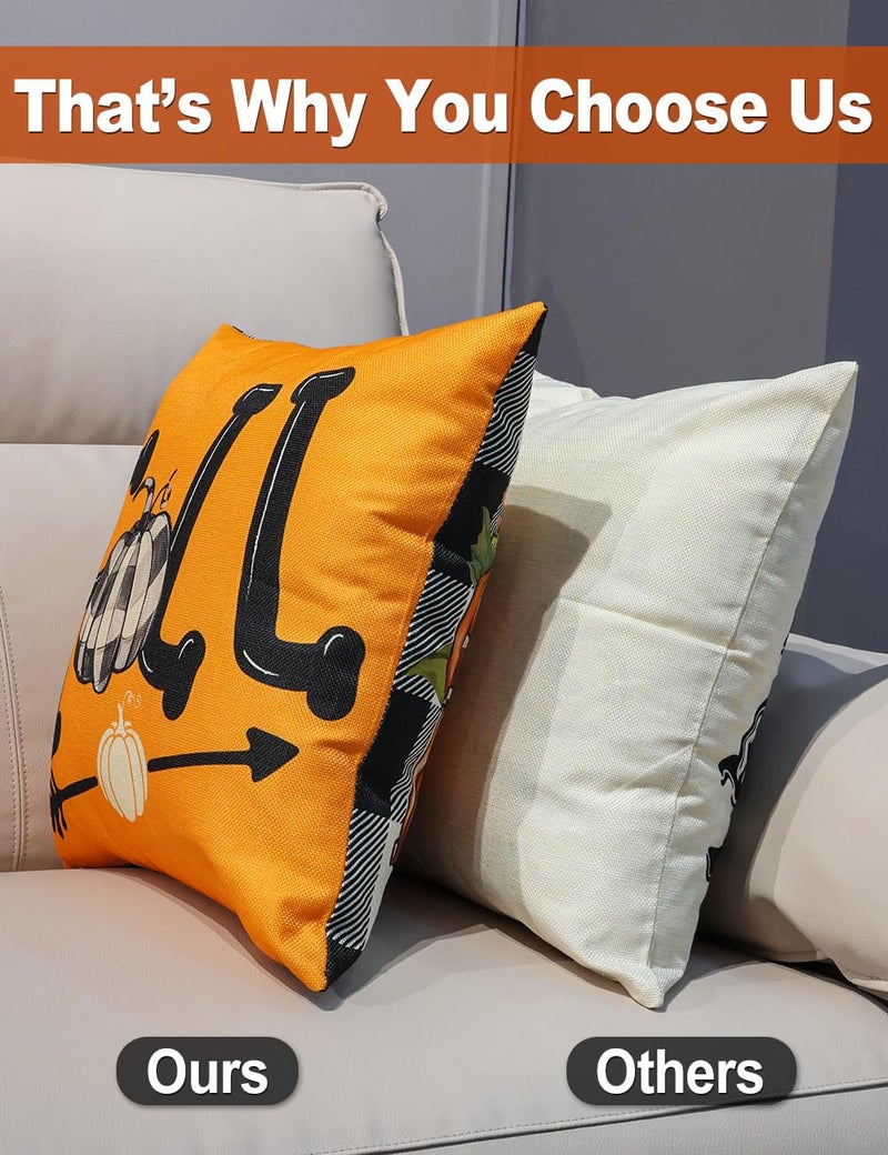 multiwins Fall Decorations Set of 4 Double-Sided Print Fall Pillow Covers 16" x 16", with 8 Cute Fall Decor Patterns, Soft Linen Throw Pillow Covers for Outdoor & Indoor Use, Perfect for Home Decor - Image 4