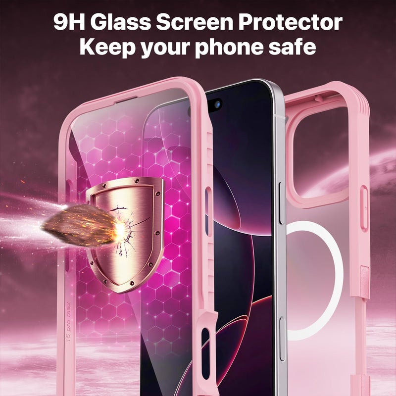 CENHUFO Magnetic Case for iPhone 16 Pro Max, Compatible with MagSafe Built-in Tempered Glass Screen Protector and Camera Protector, 360° Shockproof Phone Cover Case - Pink Diverse operation compatible - Image 4