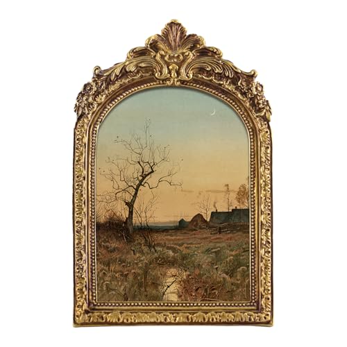 FOLKOR Canvas Wall Art with Vintage Gold Picture Frame Countryside Village Landscape Posters Prints for Bedroom Dining Room Kitchen Decor Retro Sunset Artwork for Home Office Gallery Wall 5x7 - Image 1