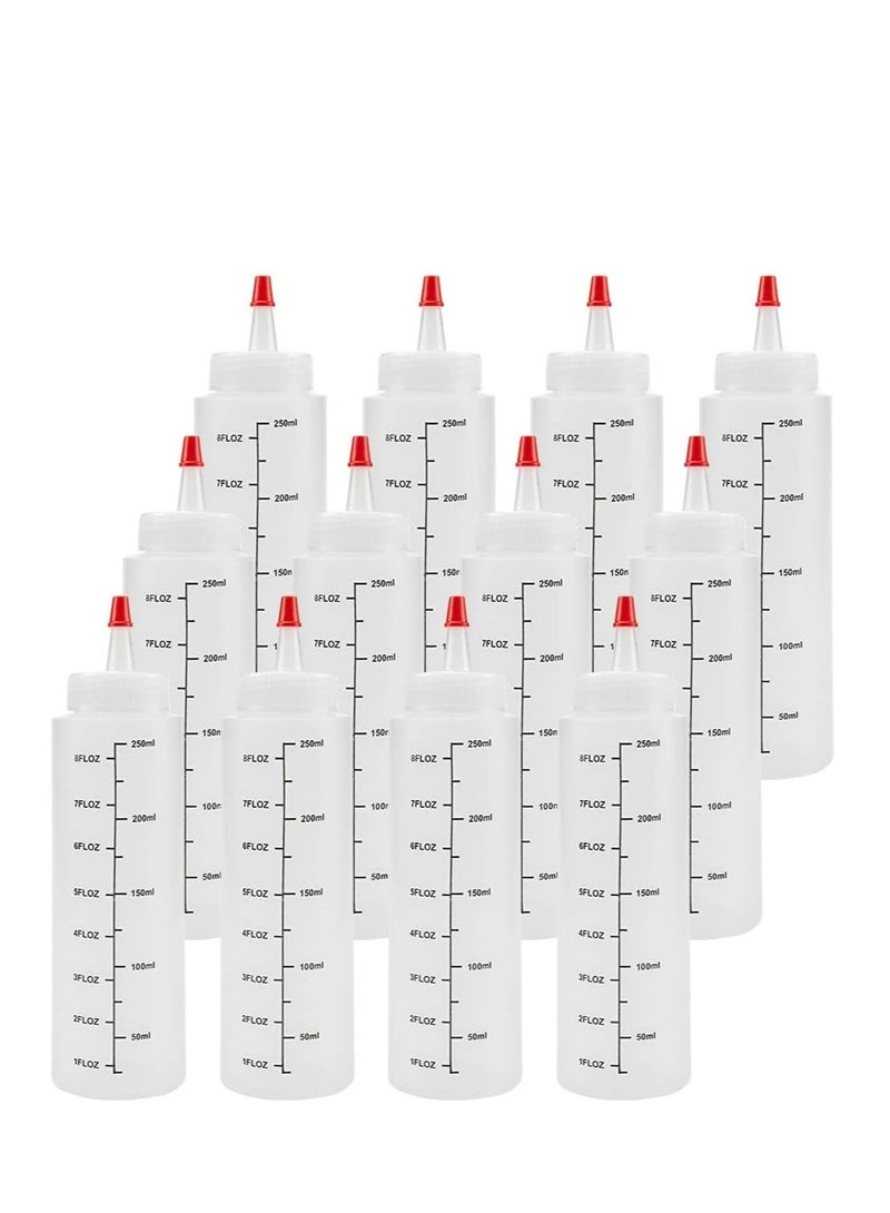 Loquat 12 Pack 8 oz. Condiment Squeeze Bottles with Red Tips - Plastic for Ketchup, Sauces, Crafts - Image 1