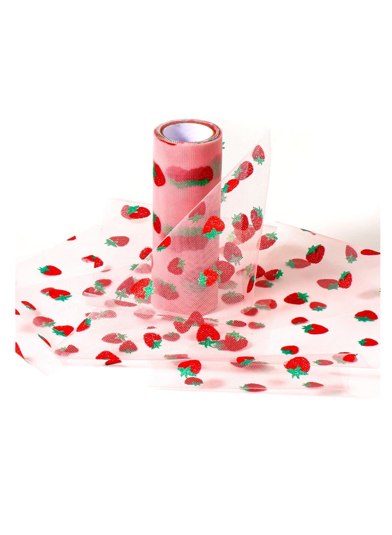SYOSI لفائف تول الفراولة، 6 بوصة × 10 ياردة (30 قدم)، شريط تول الفراولة الجميل لتزيين حفلات الأطفال وأعياد الميلاد (وردي داكن) - Image 2