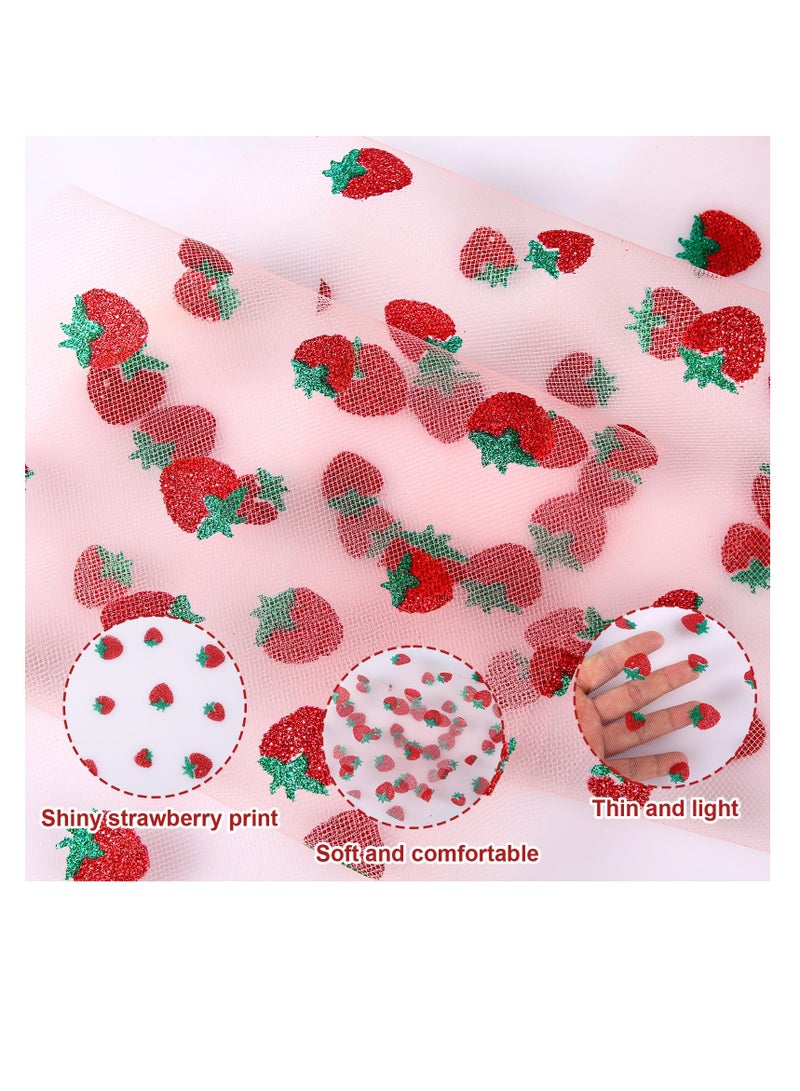 SYOSI لفائف تول الفراولة، 6 بوصة × 10 ياردة (30 قدم)، شريط تول الفراولة الجميل لتزيين حفلات الأطفال وأعياد الميلاد (وردي داكن) - Image 4