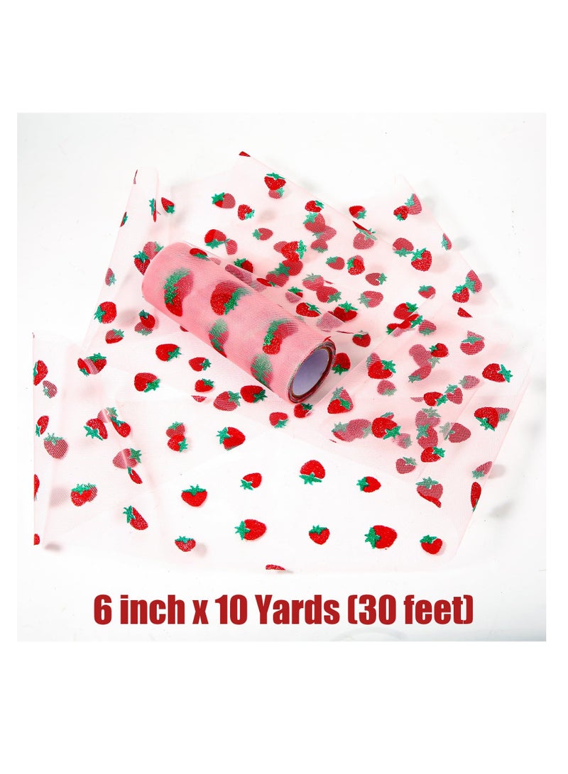 SYOSI لفائف تول الفراولة، 6 بوصة × 10 ياردة (30 قدم)، شريط تول الفراولة الجميل لتزيين حفلات الأطفال وأعياد الميلاد (وردي داكن) - Image 3