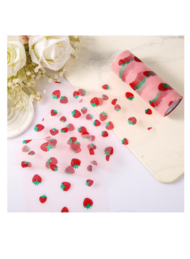 SYOSI لفائف تول الفراولة، 6 بوصة × 10 ياردة (30 قدم)، شريط تول الفراولة الجميل لتزيين حفلات الأطفال وأعياد الميلاد (وردي داكن) - Image 5