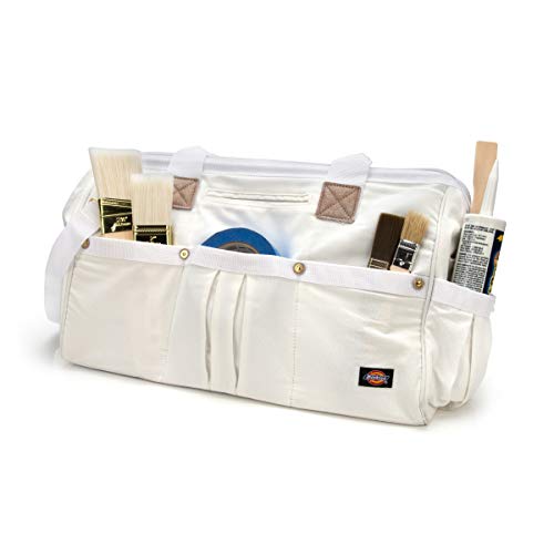 Dickies 20-Inch Durable Canvas Work Bag for Painters, Carpenters, and Builders, Heavy-Duty Zipper, Reinforced Handles, Exterior Pockets, Shoulder Strap, White - Image 3
