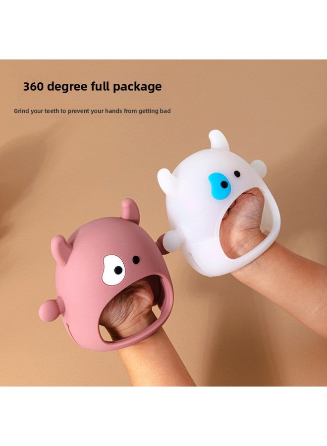 Baby Gloves Silicone Cow Design Teething Toy Relief Hand Protector 3D Interactive Soothing Chew Chew Stick Infant Teeth Grinding-Color:beige  - Image 4