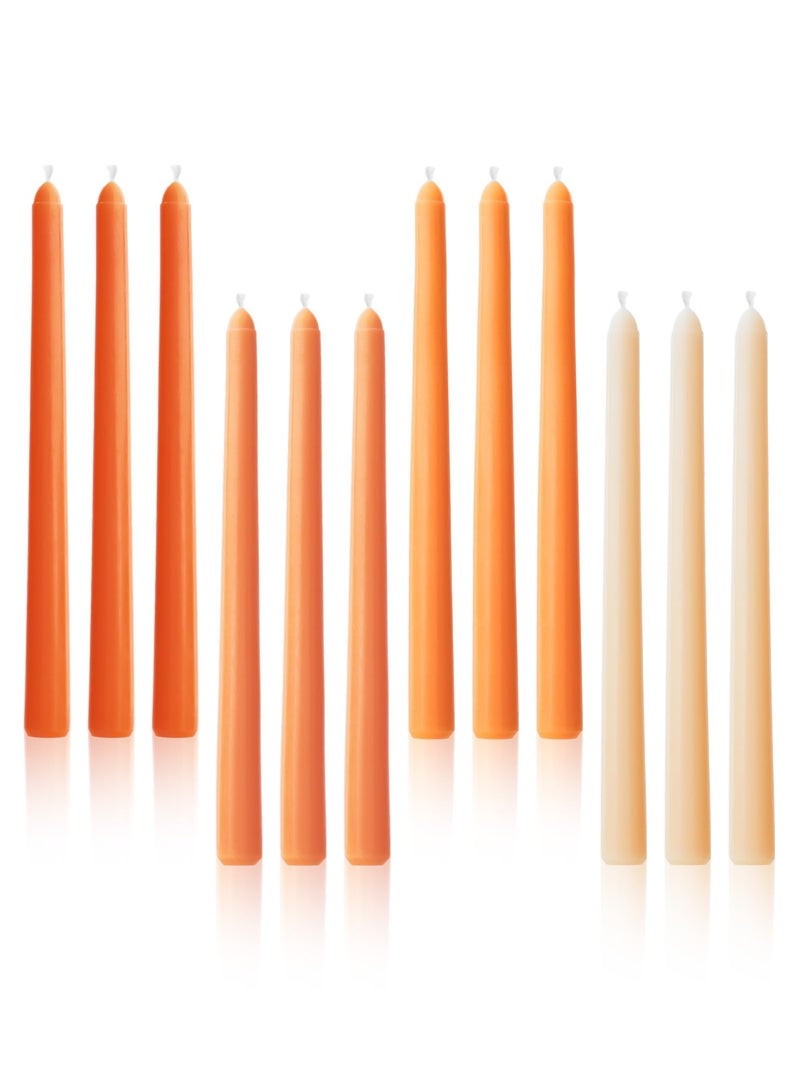 Taper Candles 10 Inch Orange Set of 12 Unscented, Dripless, Smokeless Long Tall Tapered Candlesticks Wedding Home Decor Dinner Natural Color Series  - Image 1