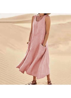 Independent Station Summer European And American Pocket Sleeveless Round Neck Women's Cotton And Linen Dress