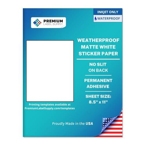 Premium Label Supply Waterproof White Inkjet Sticker Paper – 8.5" x 11" Full Sheet Labels – Inkjet Printers only – Similar to Vinyl – 25 Sheets - Image 1