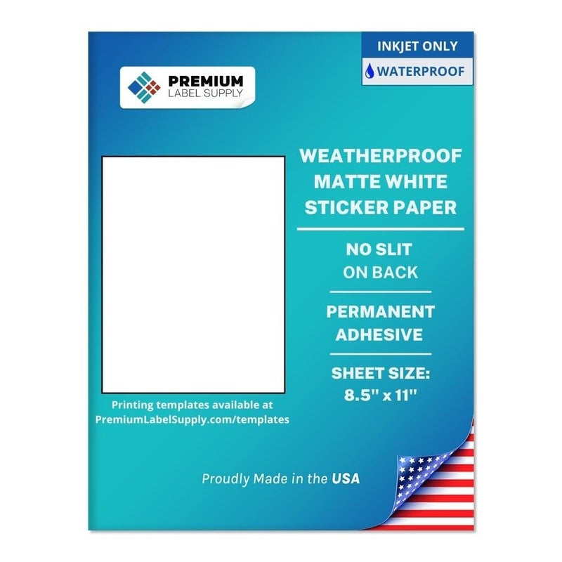 Premium Label Supply Waterproof White Inkjet Sticker Paper – 8.5" x 11" Full Sheet Labels – Inkjet Printers only – Similar to Vinyl – 25 Sheets - Image 3
