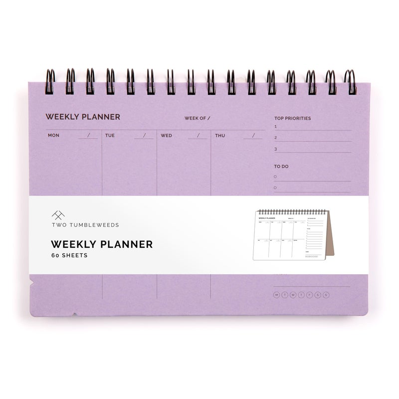 Two Tumbleweeds Undated Weekly Planner Notebook - Spiral Bound, 60 Pages, 5.75 x 8.5" (A5 size), Purple Cover - Image 1