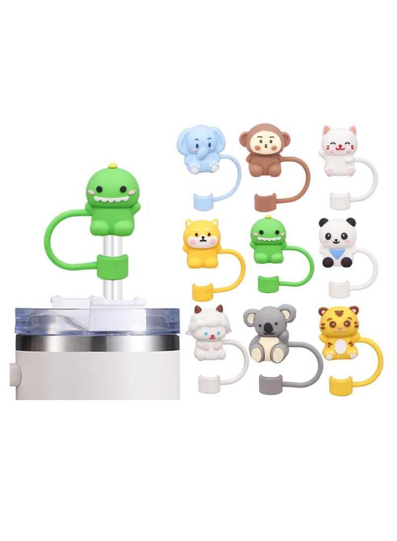ECVV 10Pcs Straw Cover Cap for Stanley Cup Cute Animal Shape Silicone Straw Lids, Reusable Dust-Proof Straw Topper for Stanley Tumbler Accessories, 10mm