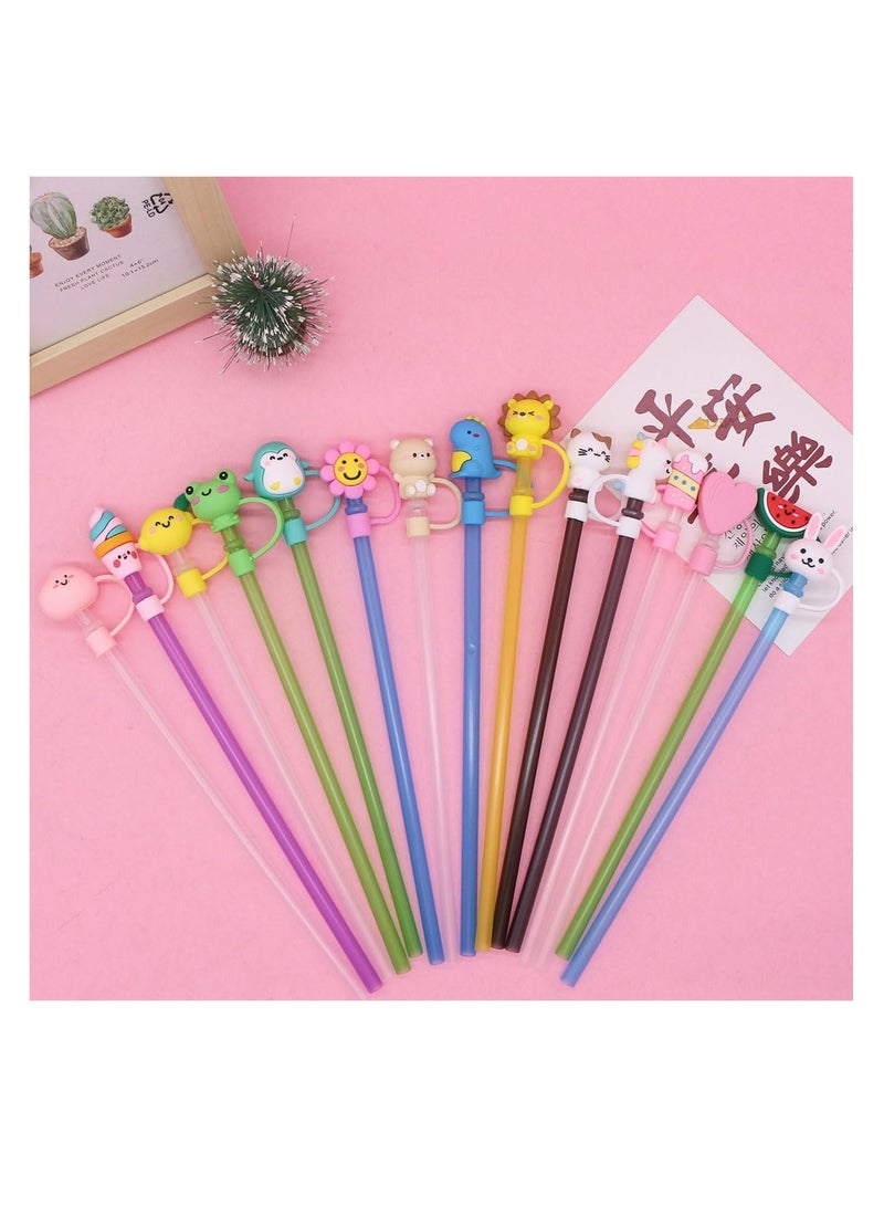 ECVV 10Pcs Straw Cover Cap for Stanley Cup Cute Animal Shape Silicone Straw Lids, Reusable Dust-Proof Straw Topper for Stanley Tumbler Accessories, 10mm
