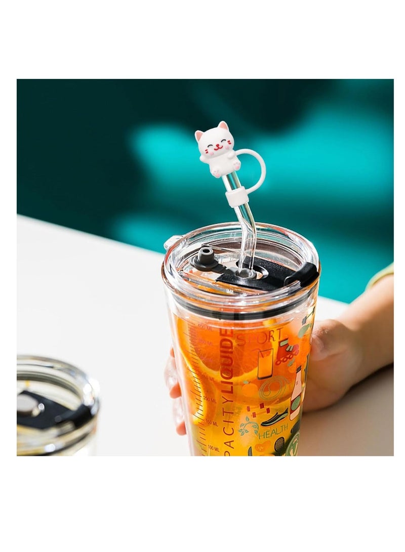 ECVV 10Pcs Straw Cover Cap for Stanley Cup Cute Animal Shape Silicone Straw Lids, Reusable Dust-Proof Straw Topper for Stanley Tumbler Accessories, 10mm