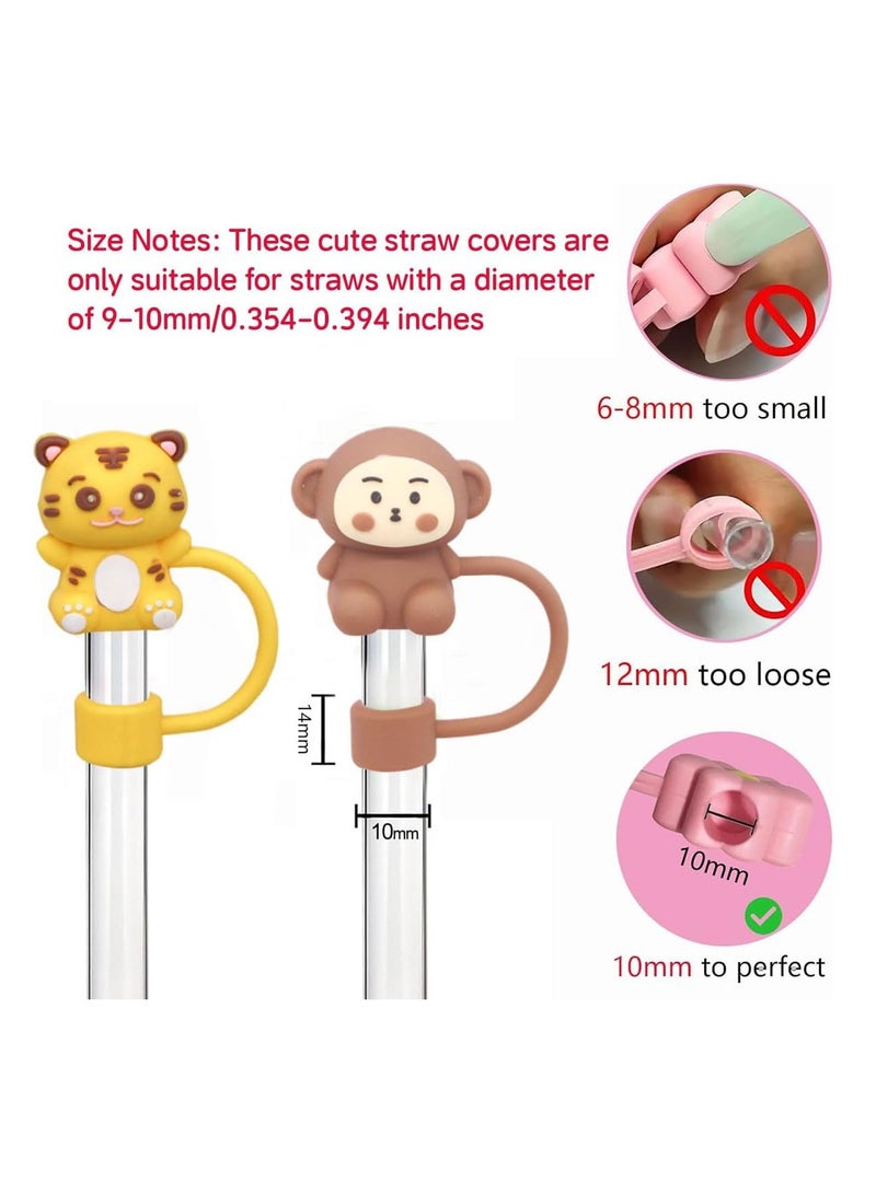 ECVV 10Pcs Straw Cover Cap for Stanley Cup Cute Animal Shape Silicone Straw Lids, Reusable Dust-Proof Straw Topper for Stanley Tumbler Accessories, 10mm