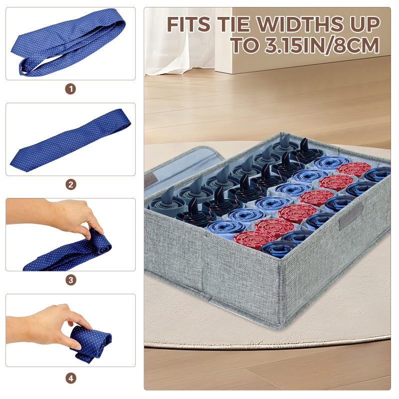 PINGMIC Gray Sock Organizer Divider 2 Pack with Lid - 30 Cell Foldable Closet Storage, Tie Organizer For Men Boxes for Socks, Ties, Belts - Image 5