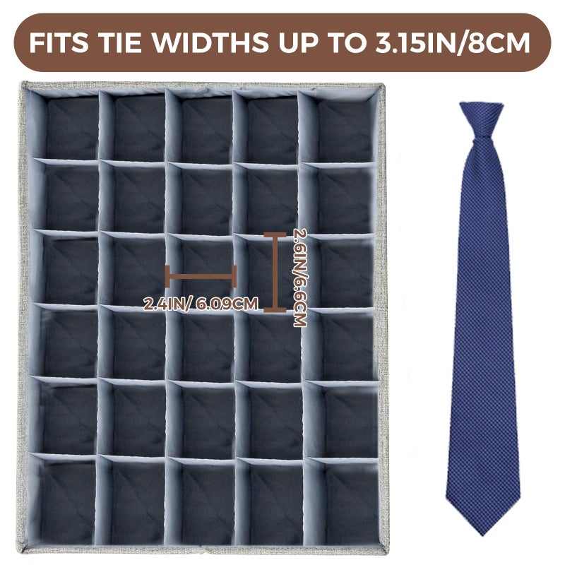 PINGMIC Gray Sock Organizer Divider 2 Pack with Lid - 30 Cell Foldable Closet Storage, Tie Organizer For Men Boxes for Socks, Ties, Belts - Image 2