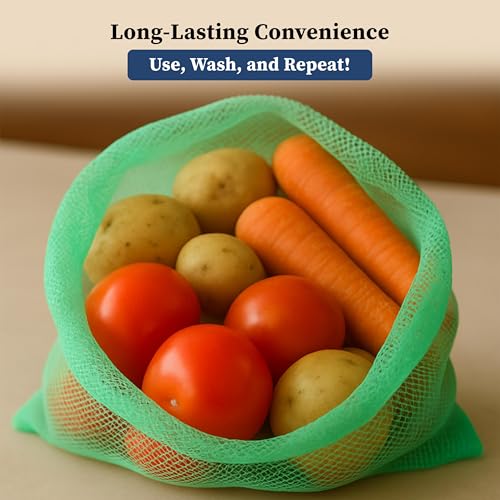 Homestrap Set Of 6 Drawstring Mesh Reusable Fridge Storage Bag For Fruits & Vegetables (9 X 13 Inches|Multicolour) - Blue - Image 5