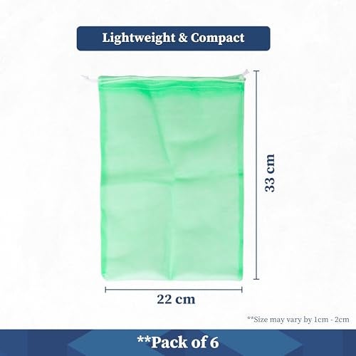 Homestrap Set Of 6 Drawstring Mesh Reusable Fridge Storage Bag For Fruits & Vegetables (9 X 13 Inches|Multicolour) - Blue - Image 2