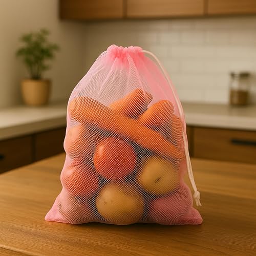 Homestrap Set Of 6 Drawstring Mesh Reusable Fridge Storage Bag For Fruits & Vegetables (9 X 13 Inches|Multicolour) - Blue - Image 3